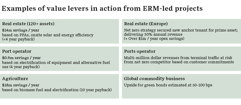 Examples of value levers in action from ERM-led projects